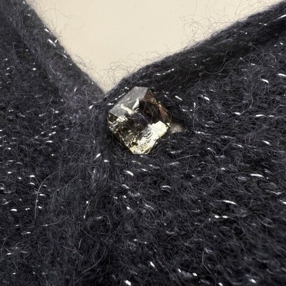 SOFT Mohair Alpaca Shiny Cropped Knitted Metallic Charcoal Jewel Cardigan XS - Picture 4 of 5